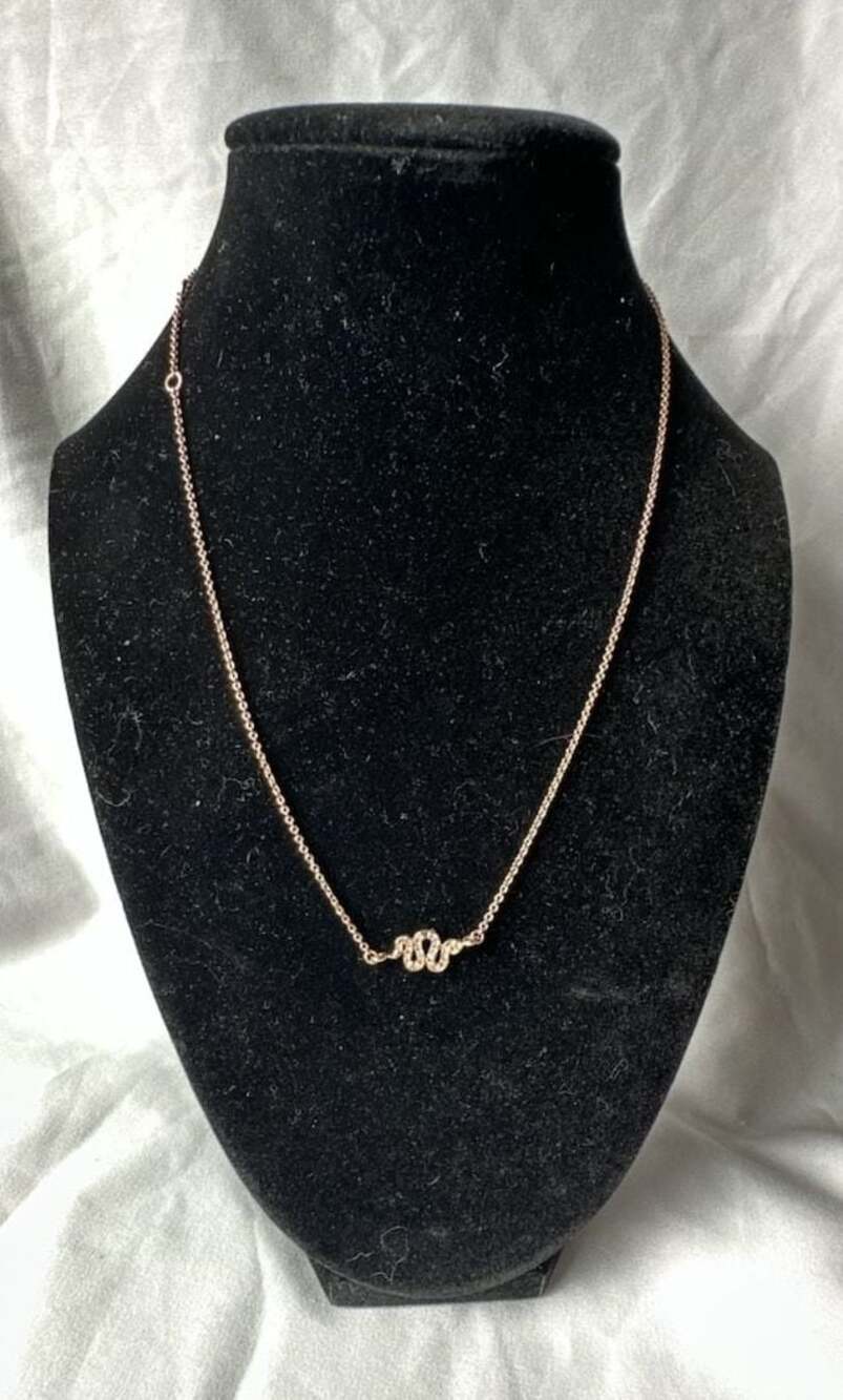 Stella & Dot Sidewinder Rhinestone Snake Pendant Necklace in Rose Gold Tone